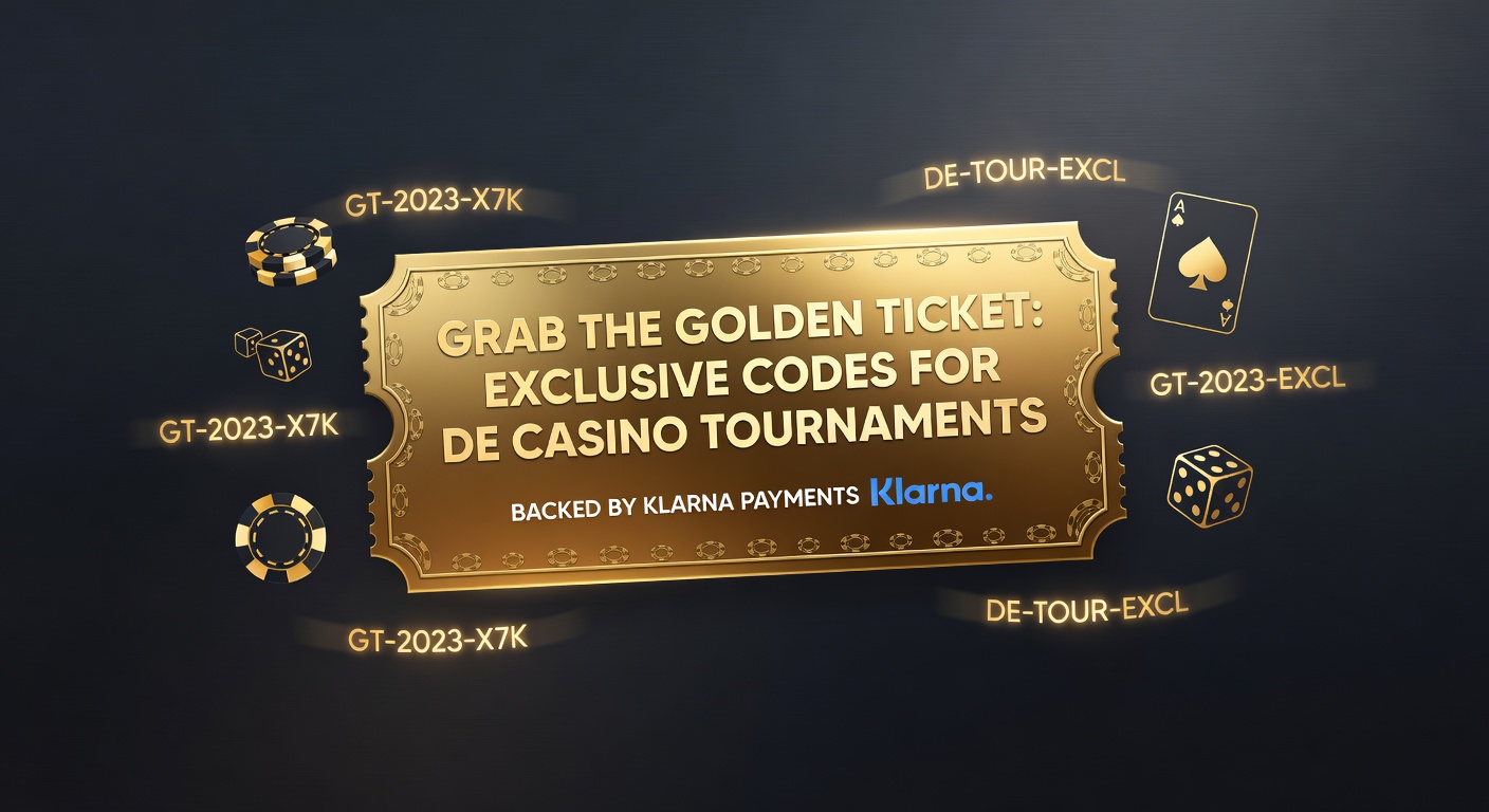 Goldenes Ticket mit Casino-Chips und Klarna-Logo, symbolisiert exklusive Turnier-Zugänge in deutschen Online-Casinos