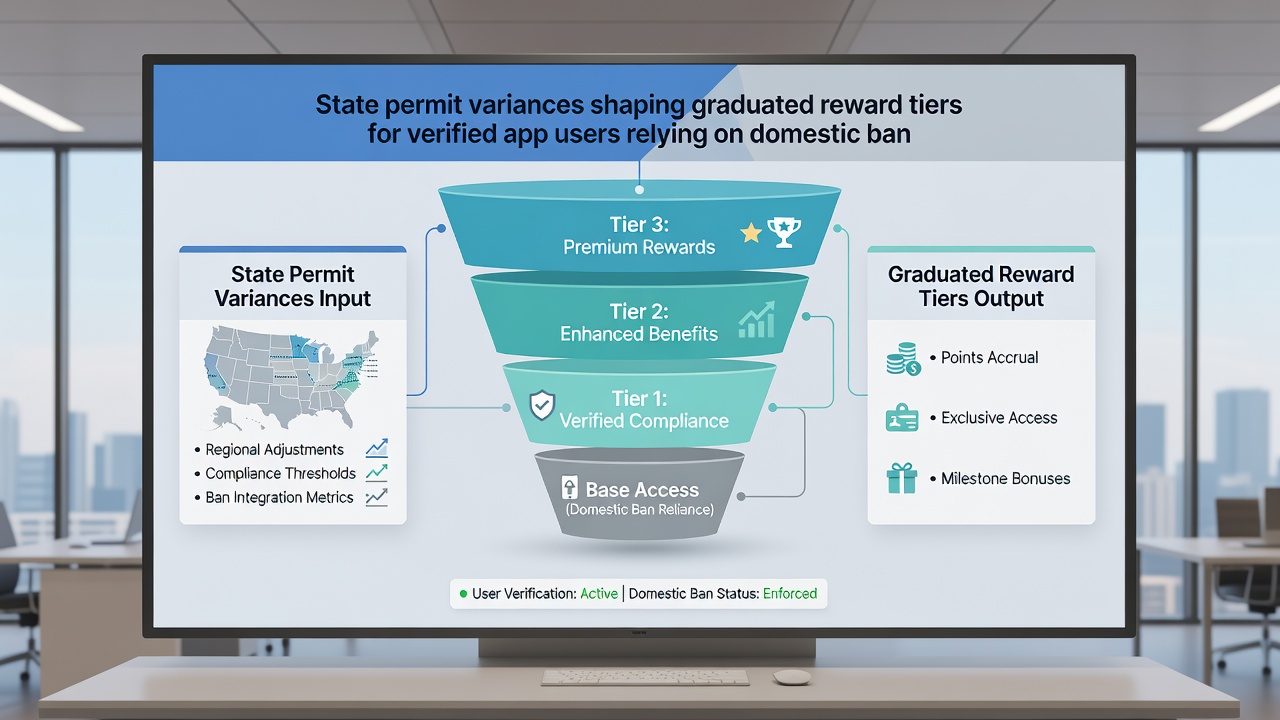 Illustration gestaffelter Belohnungsebenen in regulierten Slot-Apps mit Fokus auf Bankverifizierung