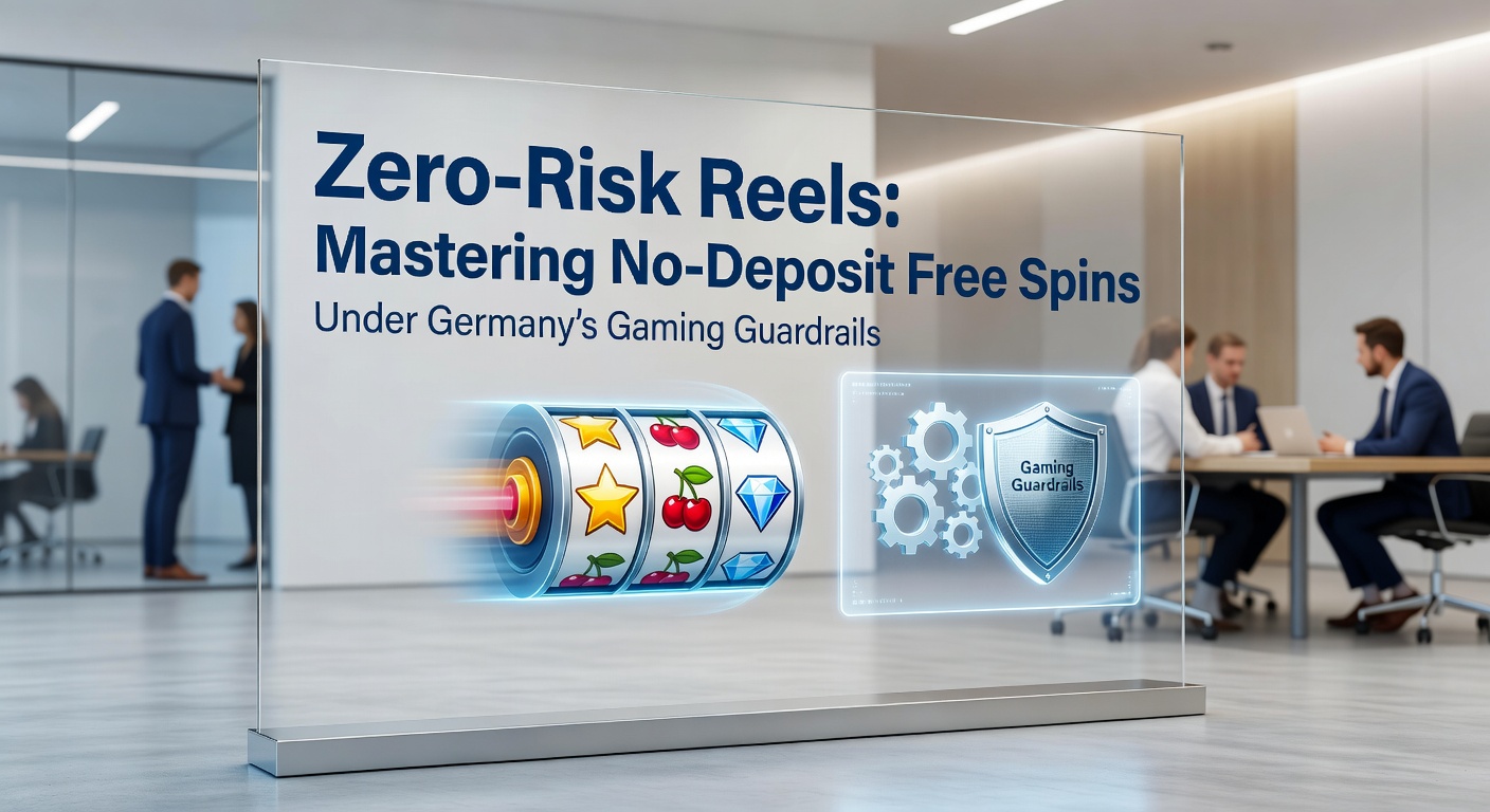 Darstellung von risikofreien Free Spins an einem Slot-Automaten unter deutschen Regulierungen, mit Symbolen für No-Deposit-Boni und GGL-Logos
